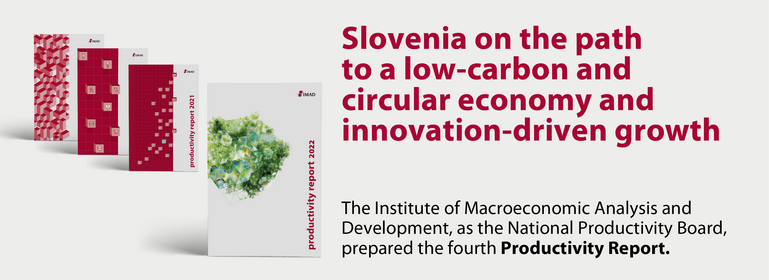 Image showing Productivity report covers and text: Slovenia on the path to a low-carbon and circular economy and innovation-driven growth
